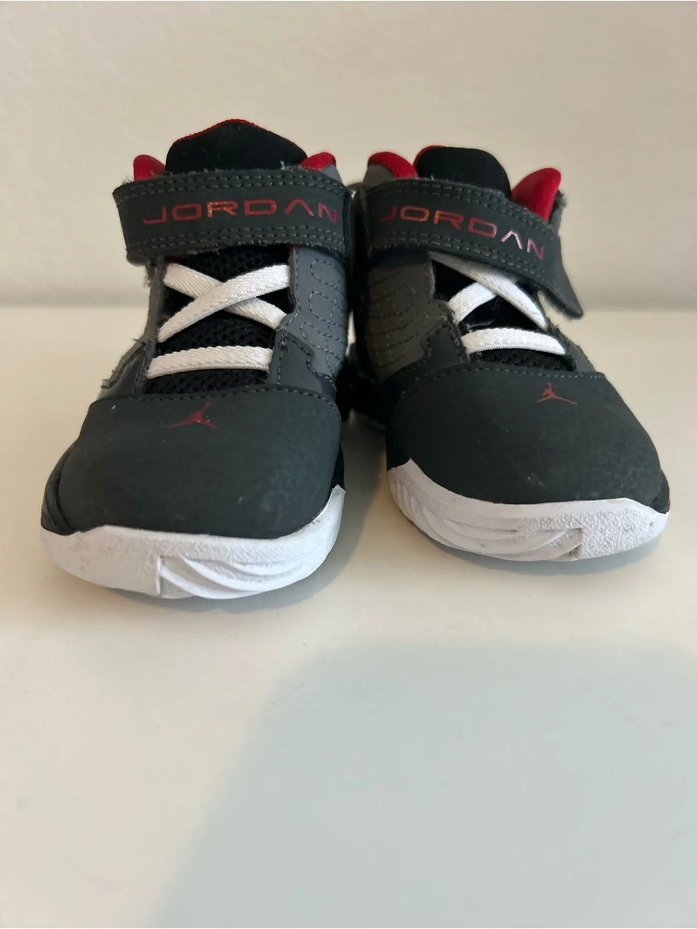 Jordan Toddler High-Top Velcro Sneaker Black Gray Red Walker, Size 5c